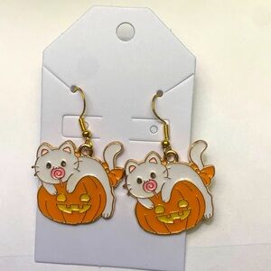 Halloween pumpkin cat earrings
